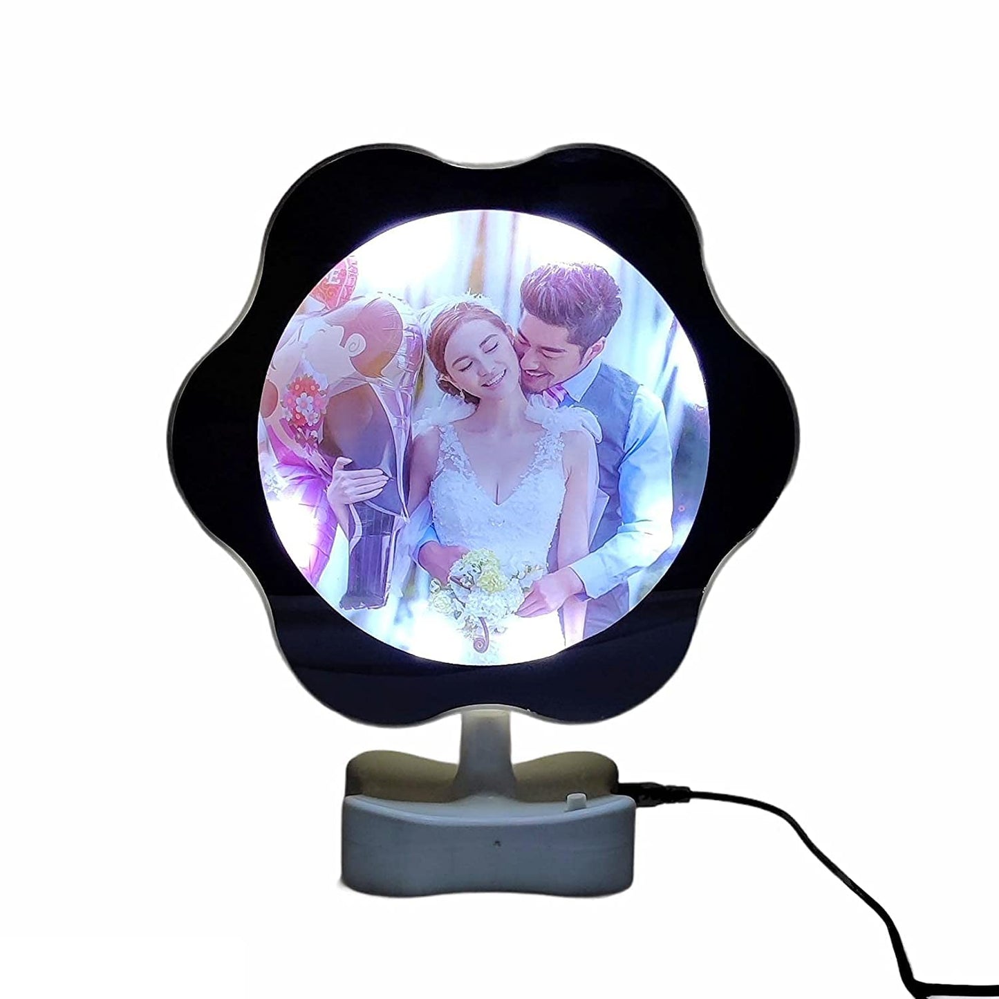 Magic Mirror Flower Shape with Photo, Personalized Magic LED Mirror with Photo