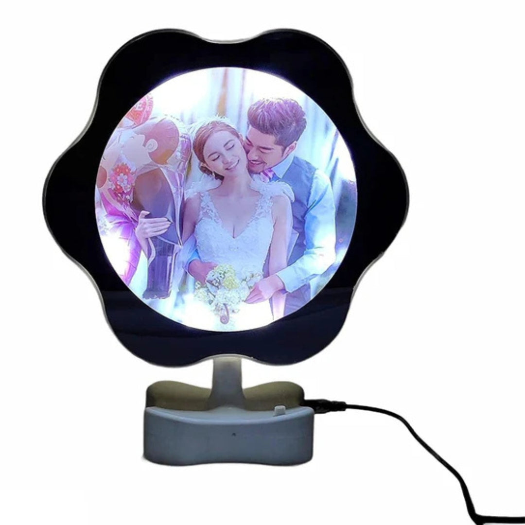 Magic Mirror Flower Shape with Photo, Personalized Magic LED Mirror with Photo