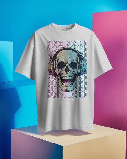 Skeleton Head with Headphones T-Shirt for Men - Edgy Music Lover Tee