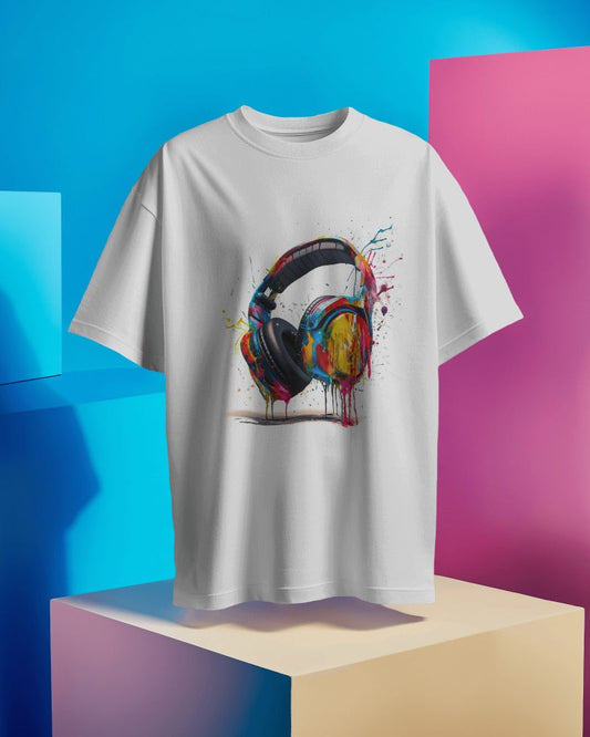 Vibrant Headphone designed T-Shirt for Men - Colorful Music-Inspired Design