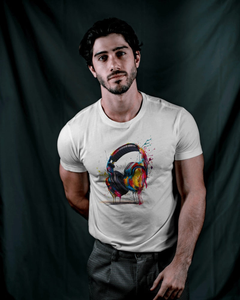 Vibrant Headphone designed T-Shirt for Men - Colorful Music-Inspired Design